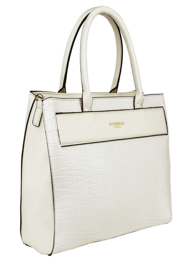 أكسيسورايز حقيبة يد نسائية من أكسسورايز لندن، مصنوعة من الجلد الصناعي بلون عاجي بنقشة جلد التمساح | حقيبة يد نسائية - Image 2